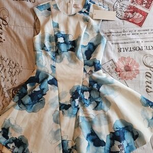 Keepsake The Label Watercolor Floral Blue and White Dress